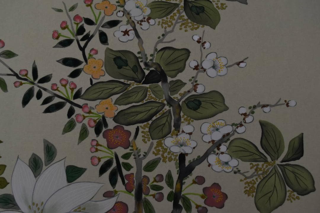 【真作】川口栖香/名花十二客図/四季花図/掛軸/名家伝来/AA-283