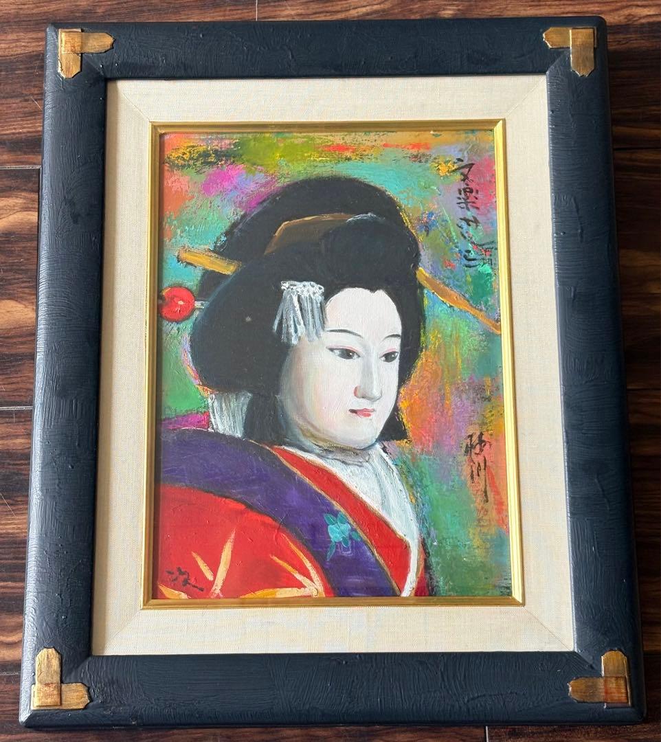 小田次男「梅川忠兵衛」油彩4号 額装 三越シール 油絵 油画 絵画B