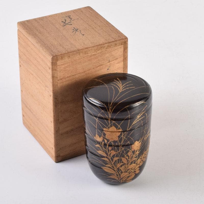 茶道具　金森春次作　花草蒔絵　長棗　共箱　V　9039