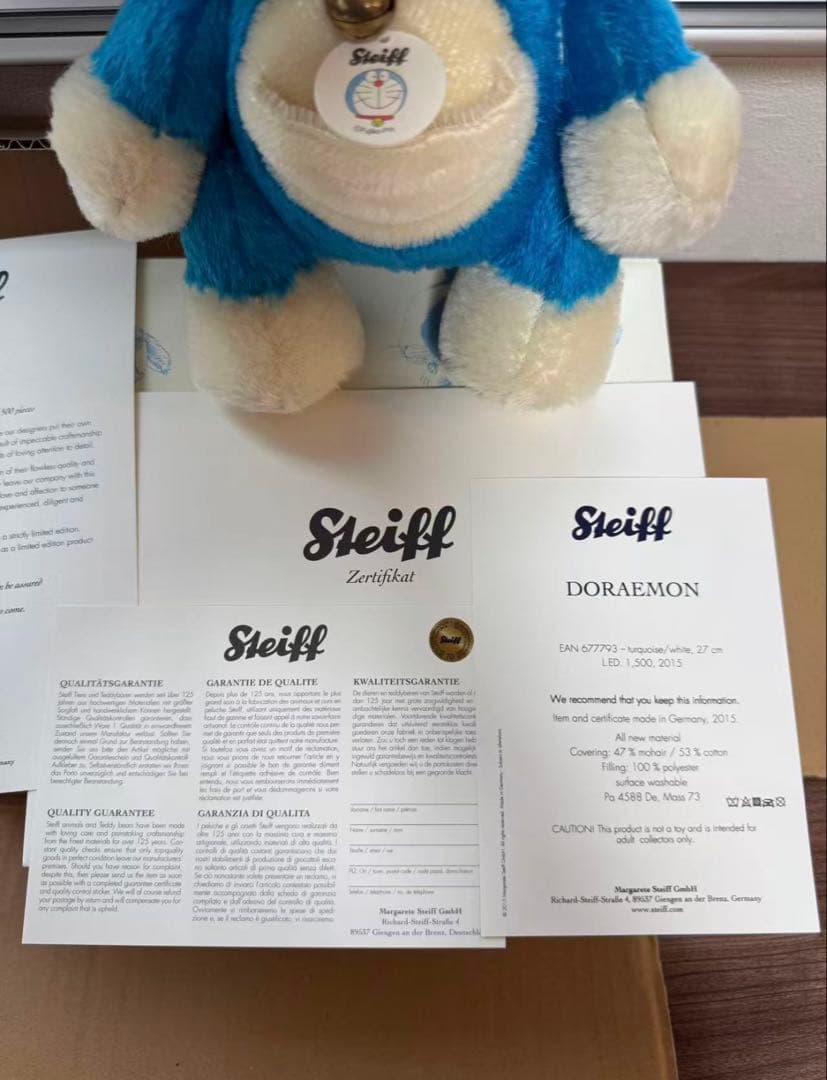 新品国内正規品　シュタイフ ドラえもん ぬいぐるみ　1500体限定　2015
