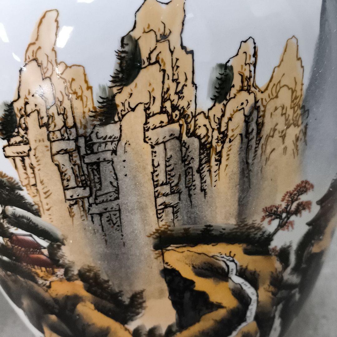 中華風★山水画装飾の大きな陶磁器壺★幅30センチ★高さ80センチ★たのメル発送