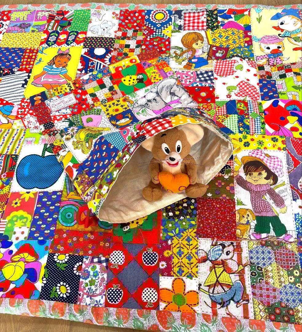 ハンドメイド❇大きめビンテージレトロアニマルパッチワークマットと巾着セット