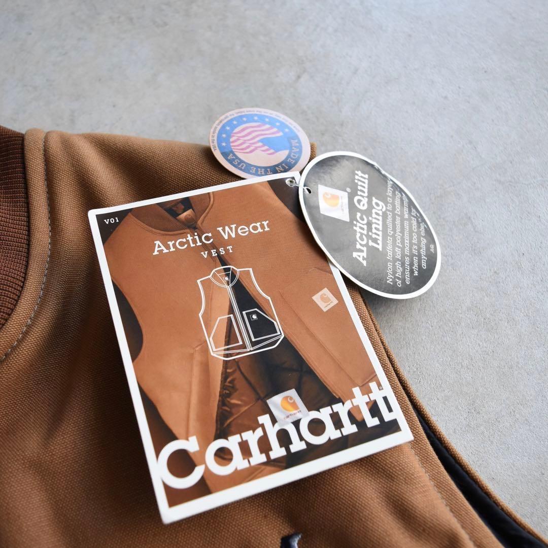 90s カーハート 企業刺繍 ダック ベスト 腰ゴム USA ベージュ L