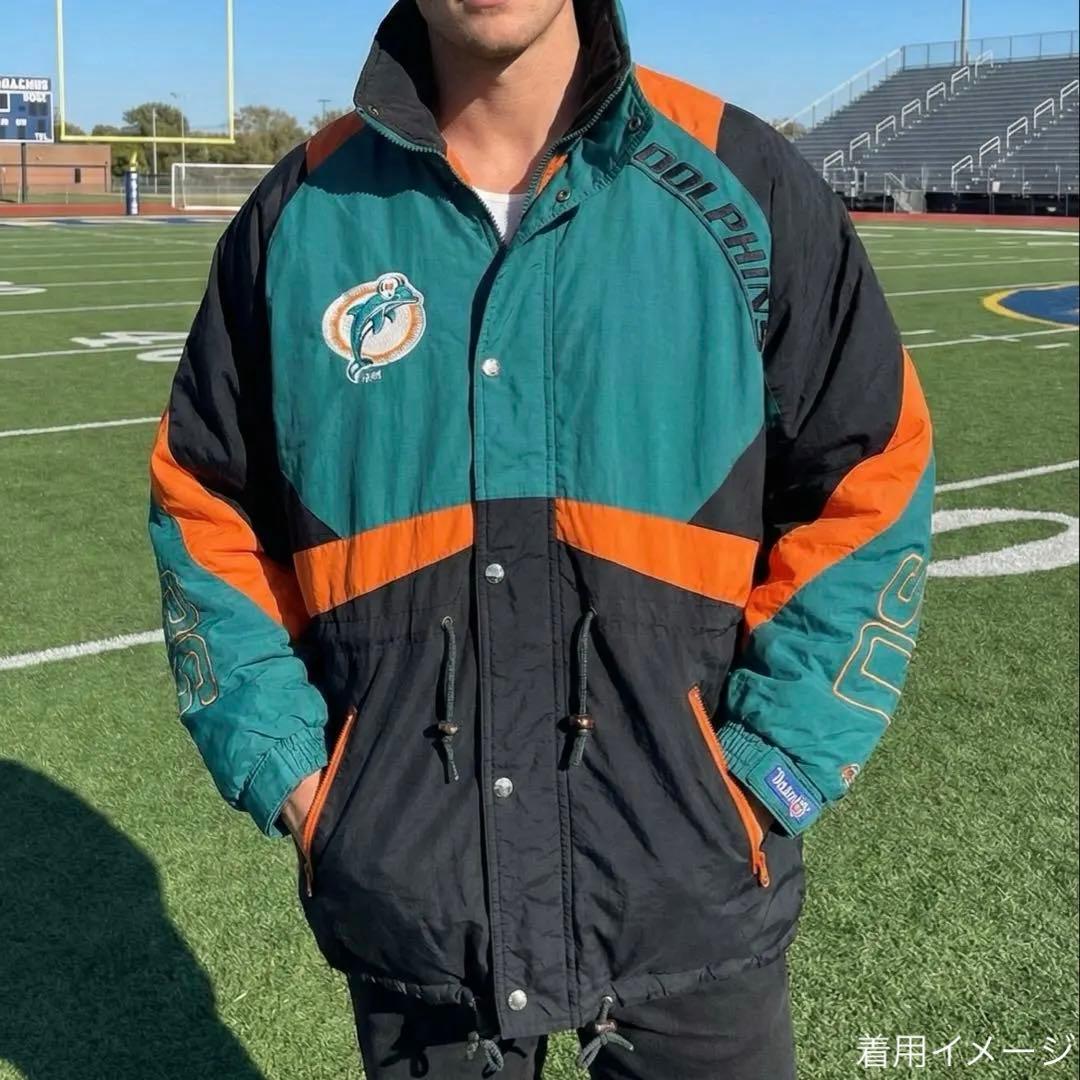 90s NFL パフジャケット 総刺繍ロゴ ドルフィンズ ウォームアップウェア