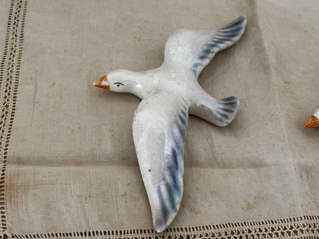 フランス　蚤の市　カモメ　鳥　オーナメント　二羽　ブロカント　陶器製