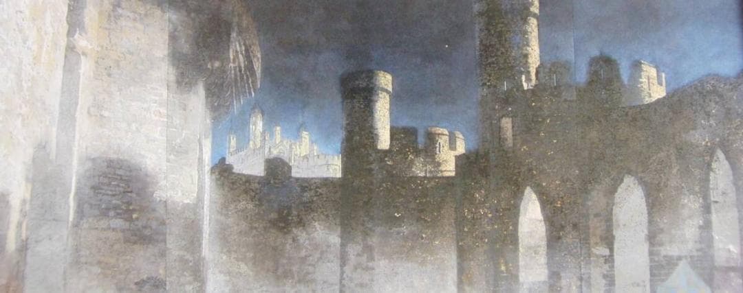 清水由朗、「望楼」、希少画集・額装画、日本製・新品額縁にて額装致します、状態良好