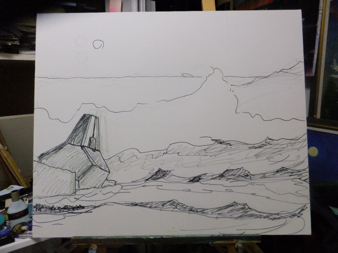 絵画　永田芳郎作　画題　絶景鹿島灘　F30号アクリルキャンバス画