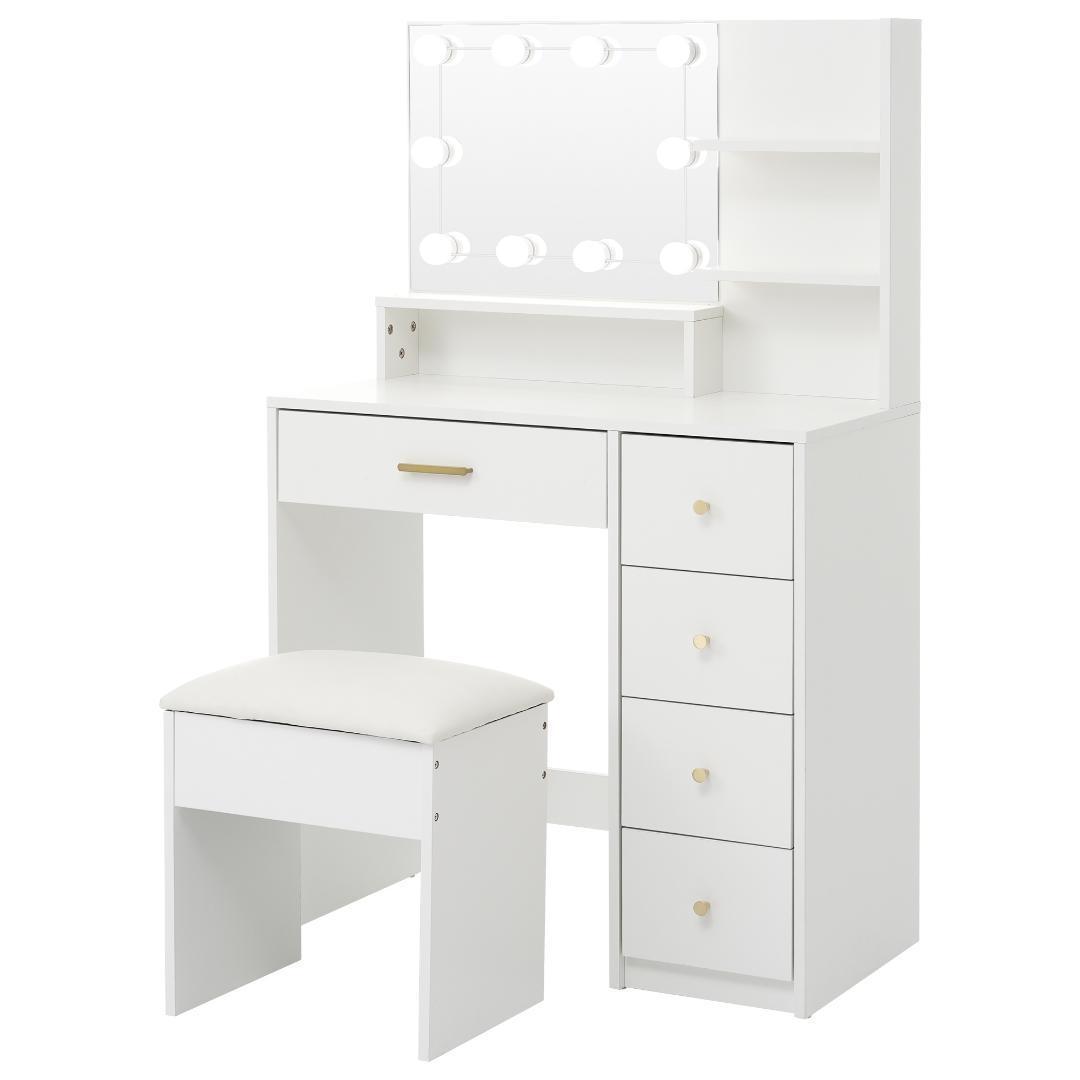 ドレッサー 化粧台 テーブル鏡台 LEDライト 引き出し収納 メイク台 シンプル