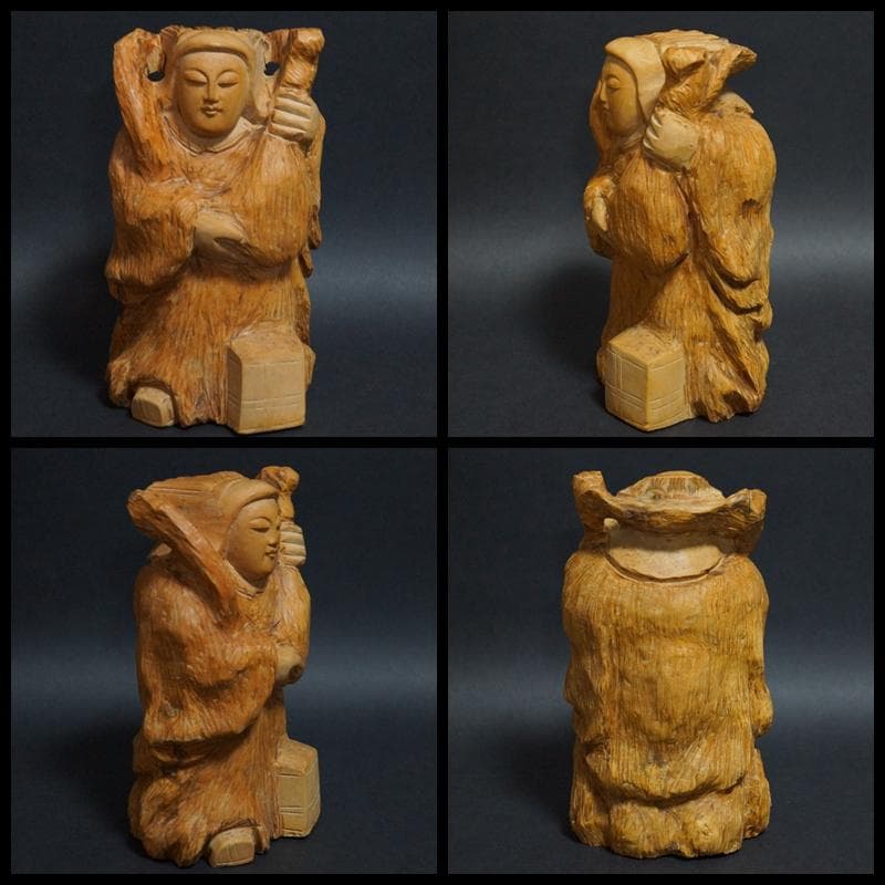 専用柘植細工彫り 一刀彫り『七福神』7体セット 荒彫り黄楊木縁起物総重4.8kg