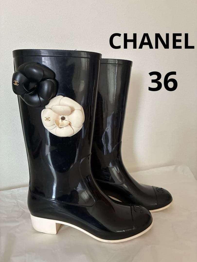 CHANEL シャネル カメリアレインブーツ 36
