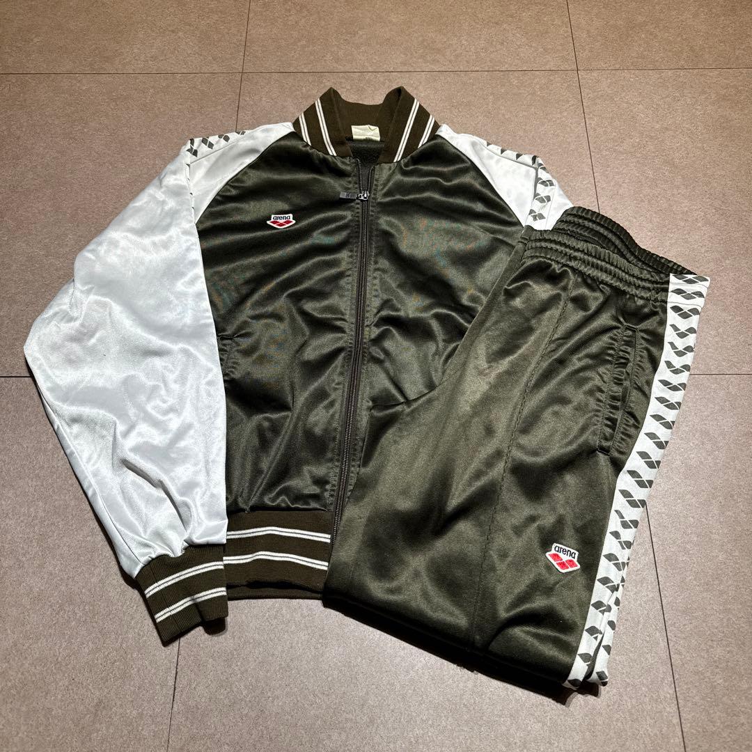 Arena 上下セットアップ　ジャージ　カーキ　白　ビンテージ 90s S
