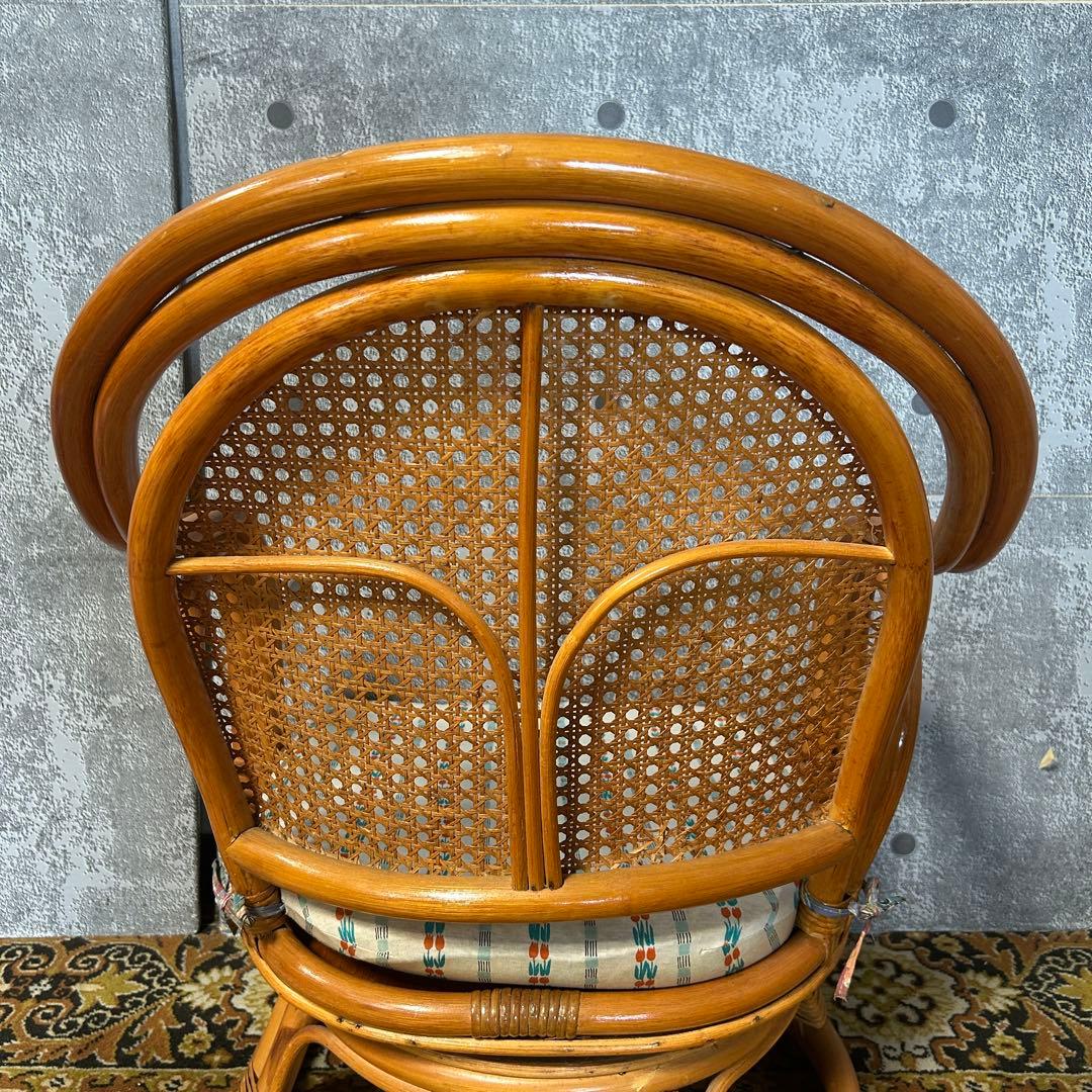 ꧁籐家具꧂回転式ラタン高座椅子&ガラステーブルセット アーム チェア クッション