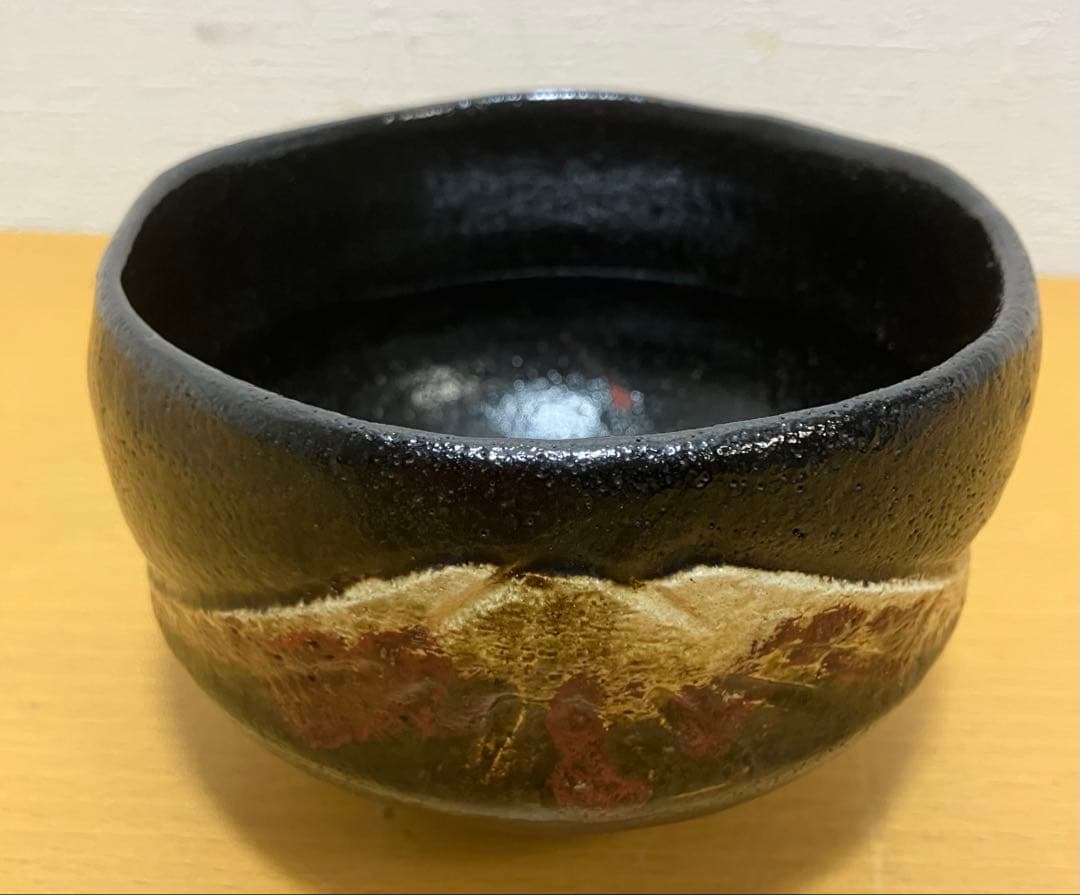 【京焼】黒楽茶碗　抹茶椀　松楽造　富士山　茶道具　工芸品　骨董品