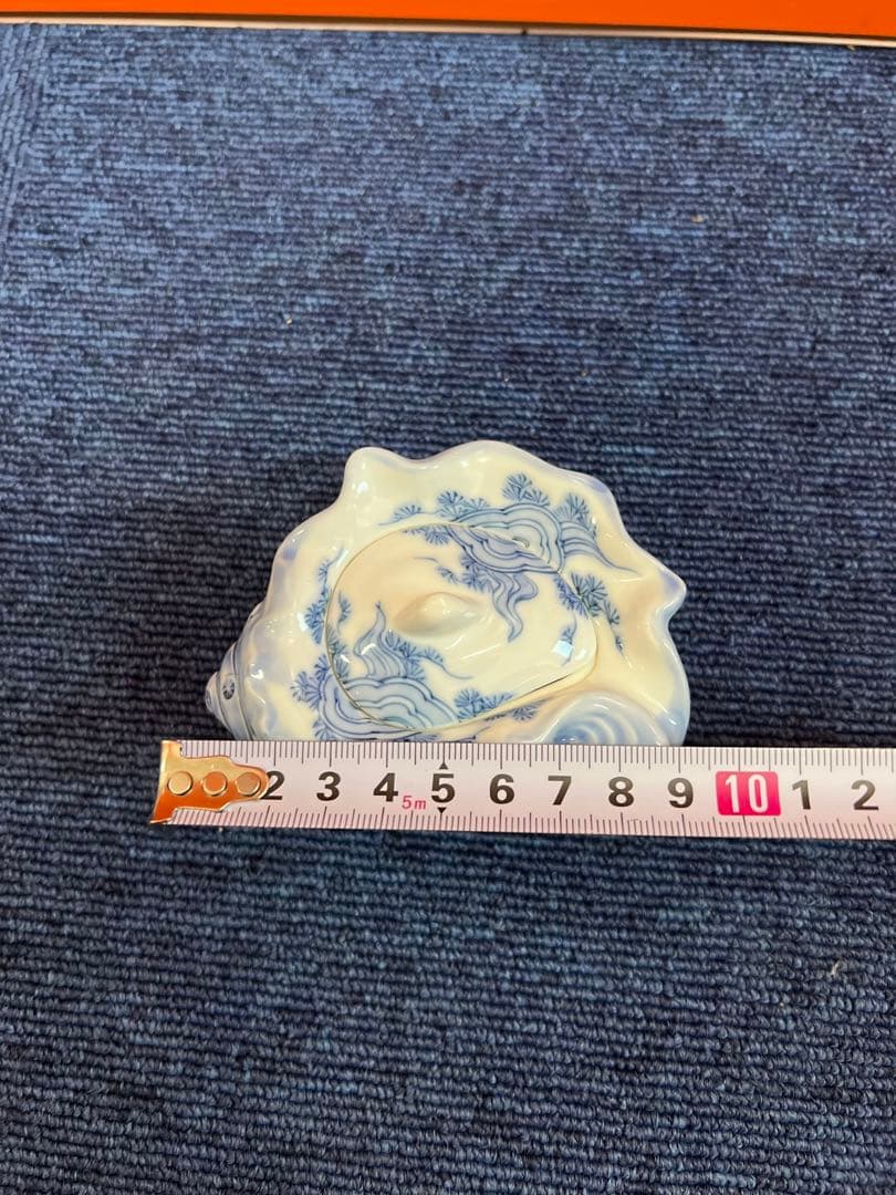 1215  希少　古伊万里(藍柿右衛門様式)染付唐子貝形蓋物　未使用