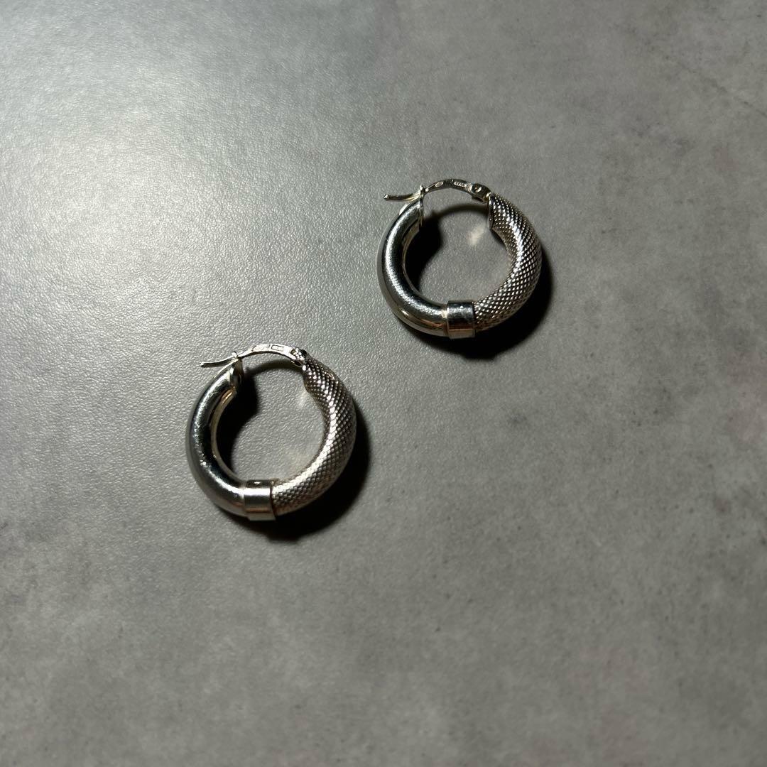 ヴィンテージ イタリア製 925 シルバー 切り替え デザイン フープ ピアス