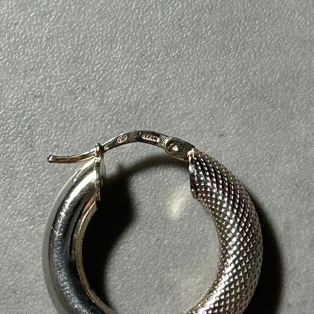 ヴィンテージ イタリア製 925 シルバー 切り替え デザイン フープ ピアス