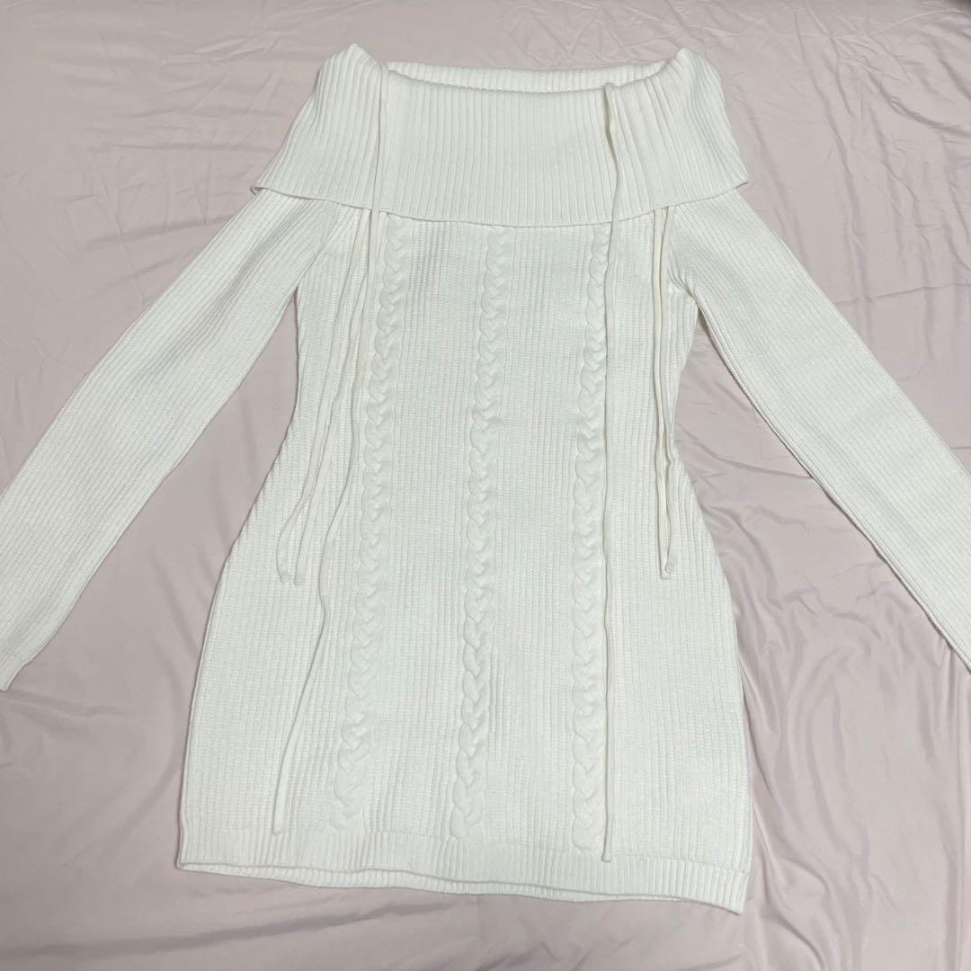 ミシェルマカロン ギャザーオフショルニットワンピース