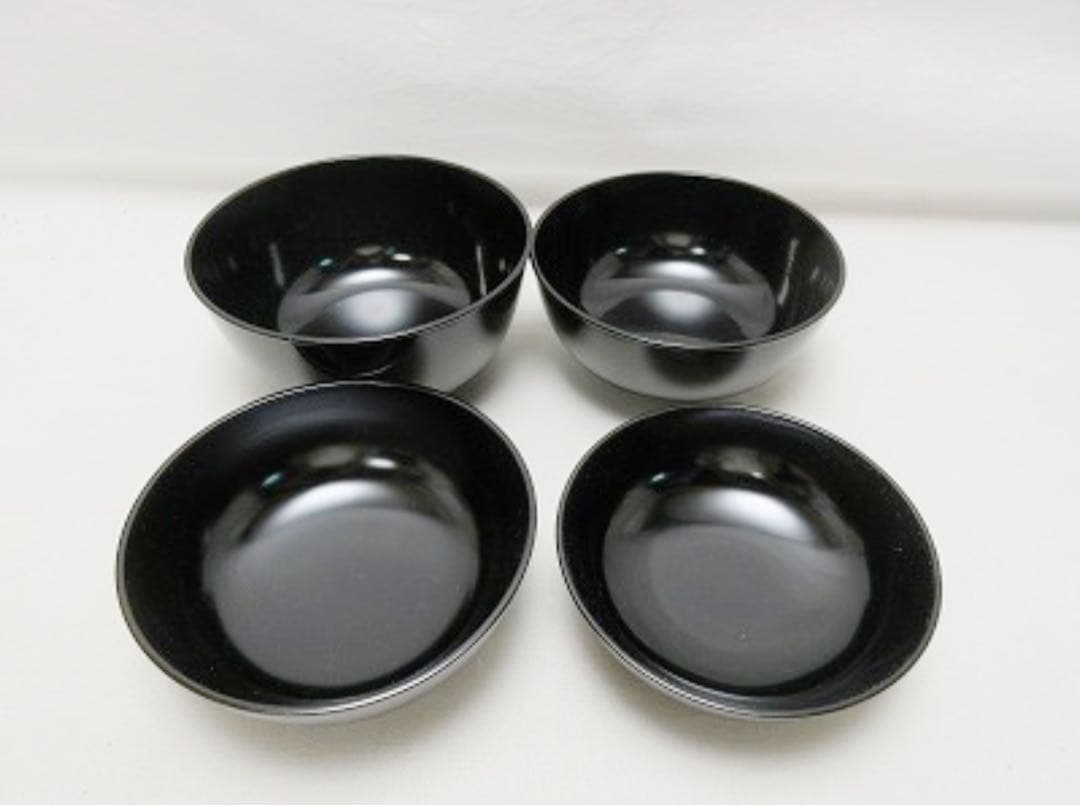未使用 懐石道具 黒塗 四つ椀 小丸椀 5客揃 元箱