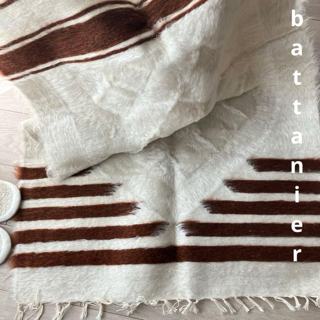新品wool100％　オフホワイトチョコ　バッターニエ　トルコヴィンテージラグ