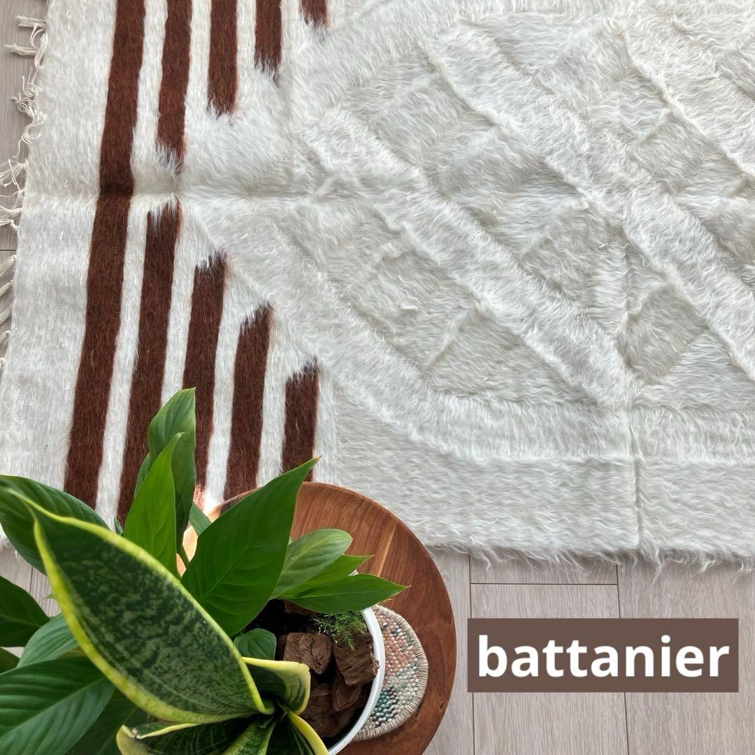 新品wool100％　オフホワイトチョコ　バッターニエ　トルコヴィンテージラグ