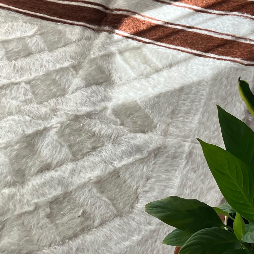 新品wool100％　オフホワイトチョコ　バッターニエ　トルコヴィンテージラグ