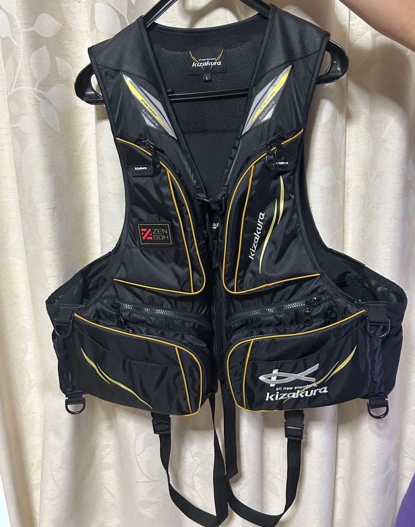 kizakura フィッシングベスト Lサイズ 黒/黄色