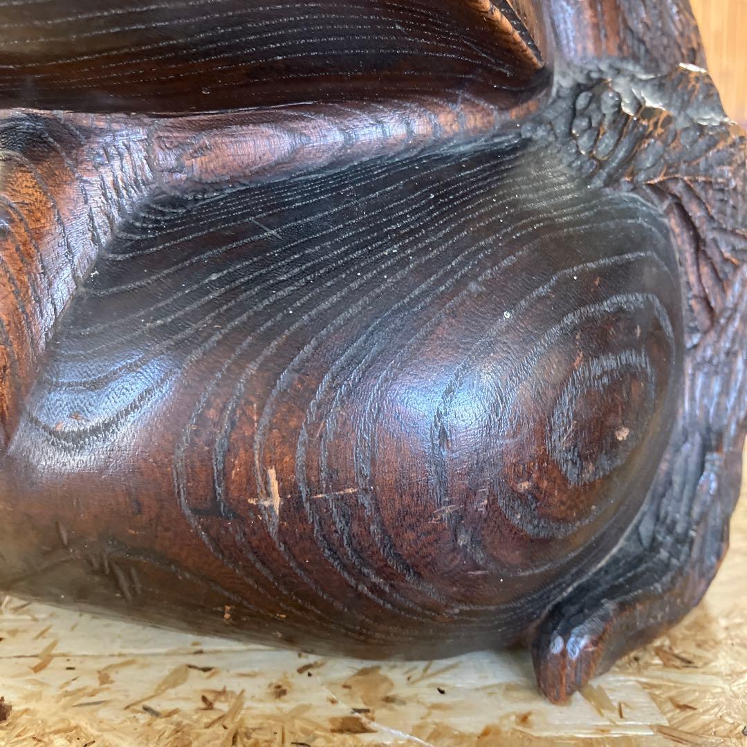 骨董　福かえる　木彫刻　親子かえる　昭和20年頃の作￼Ｎ34KE