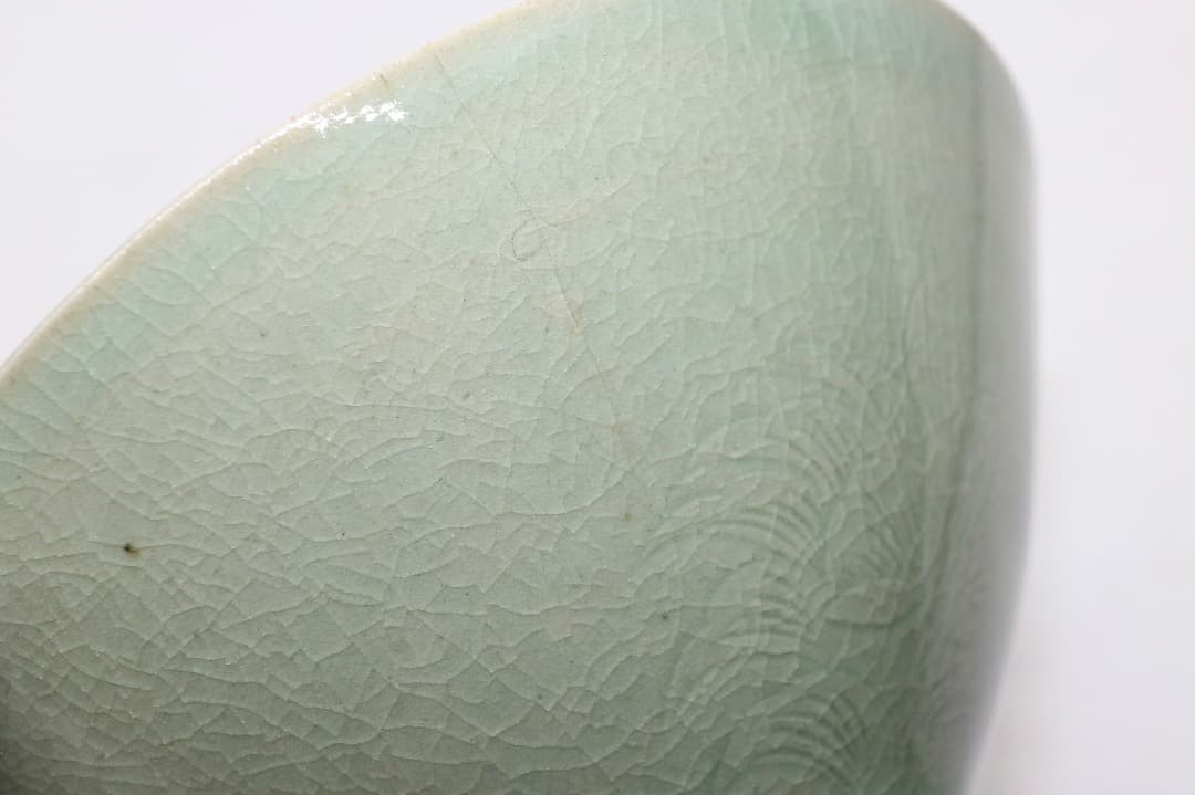 韓国人間文化財 柳海剛(柳根瀅) 高麗青磁 鶴文茶碗 共箱