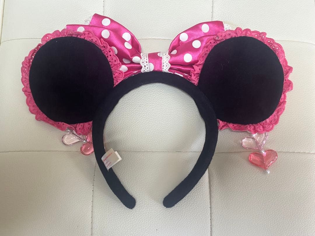 ディズニーカチューシャピンクイヤリングドット