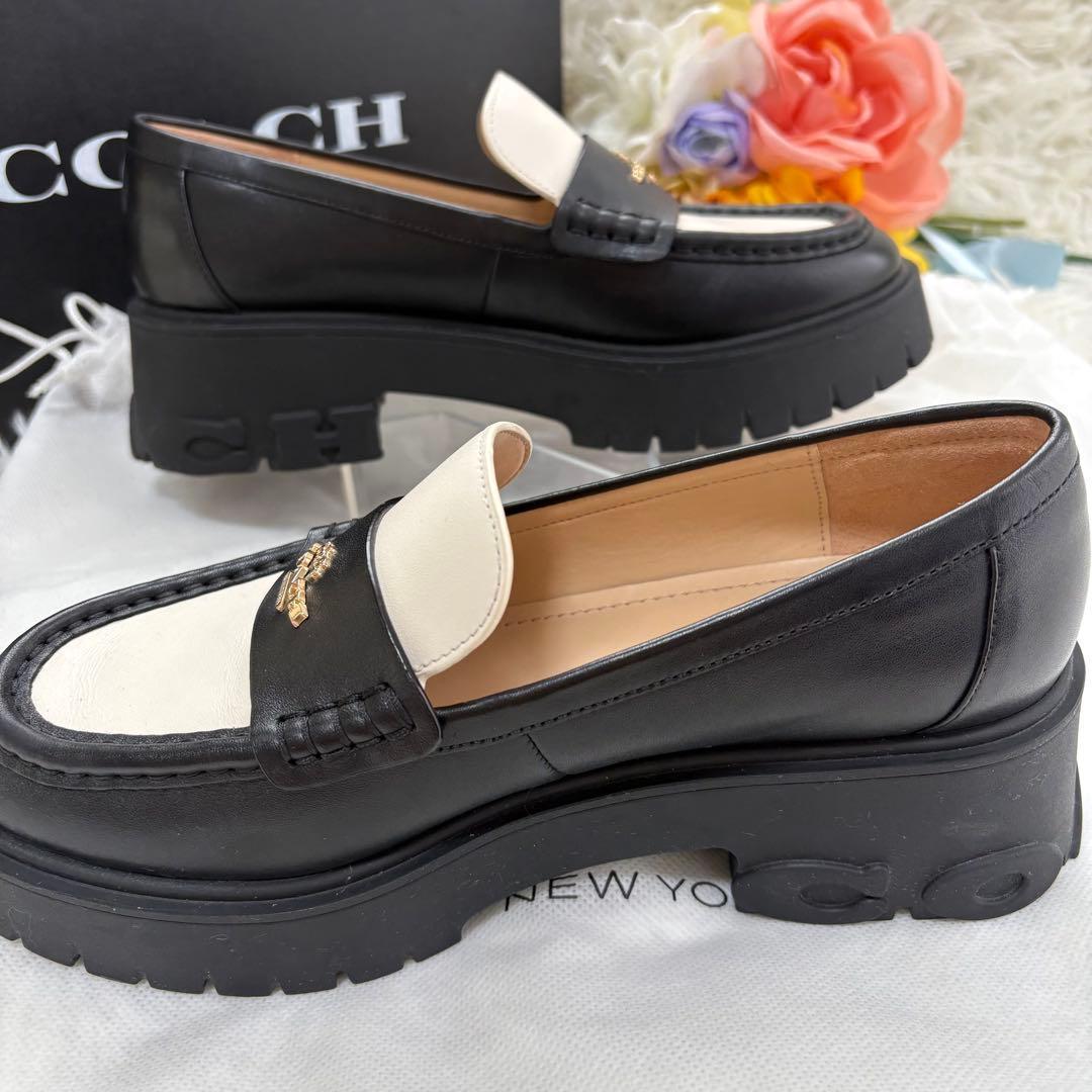 美品　箱袋タグ付　コーチ　ルーシー　ローファー　厚底　ブラック　ホワイト　レザー