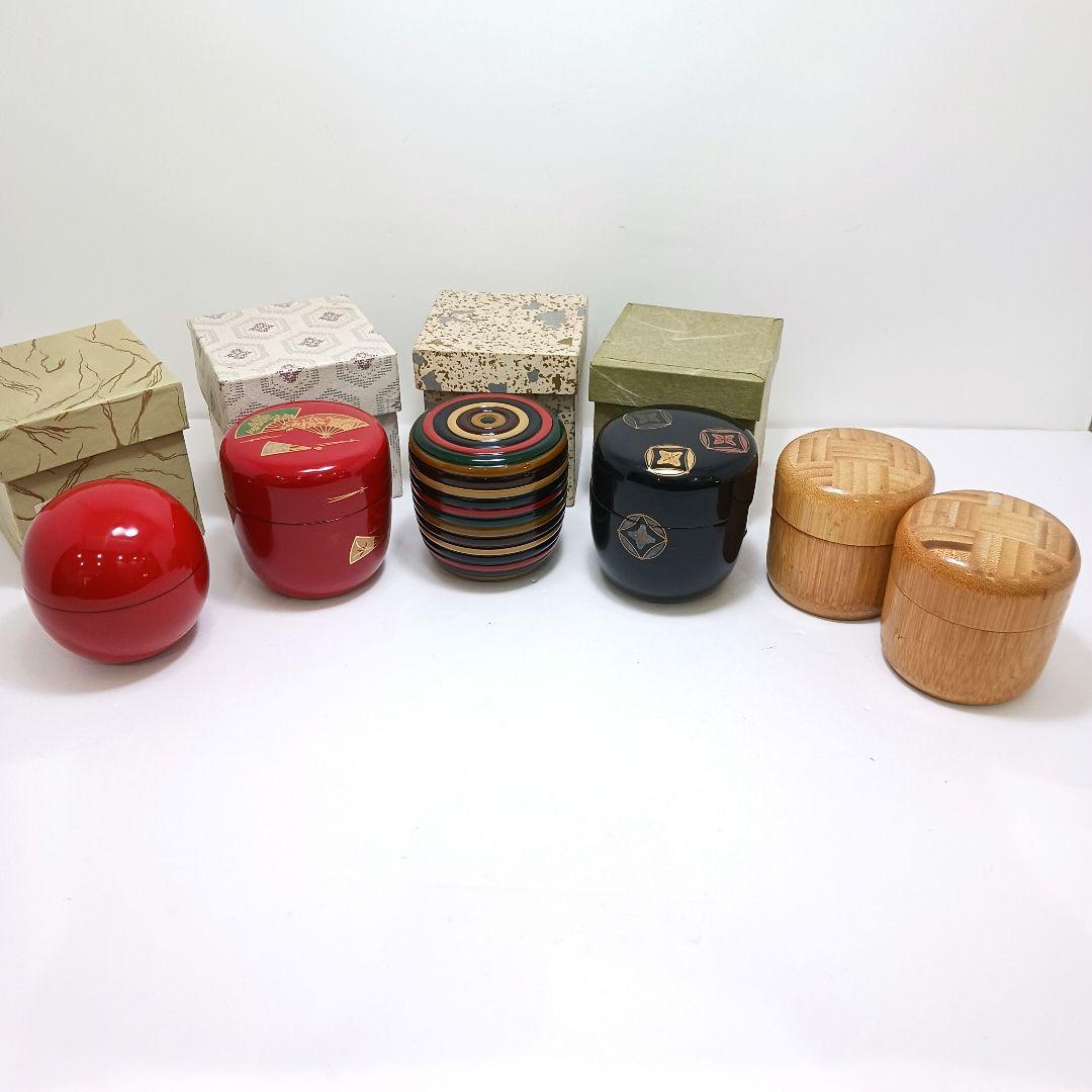 Y3122-102 茶道具 蒔絵 独楽塗 竹製等 棗6点セット 　ひ