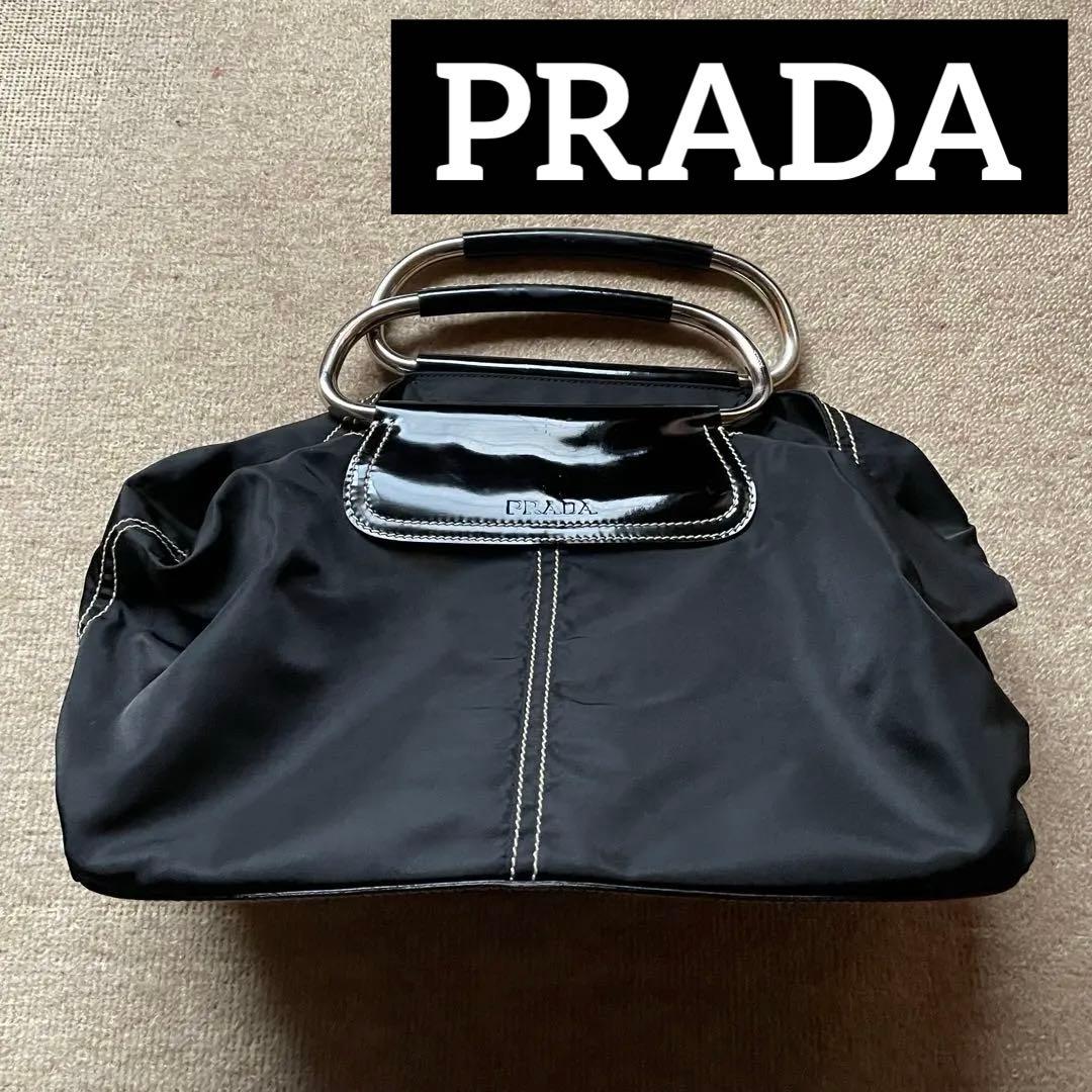 PRADA プラダ ボストンバック ハンドバッグbag 黒 エナメル