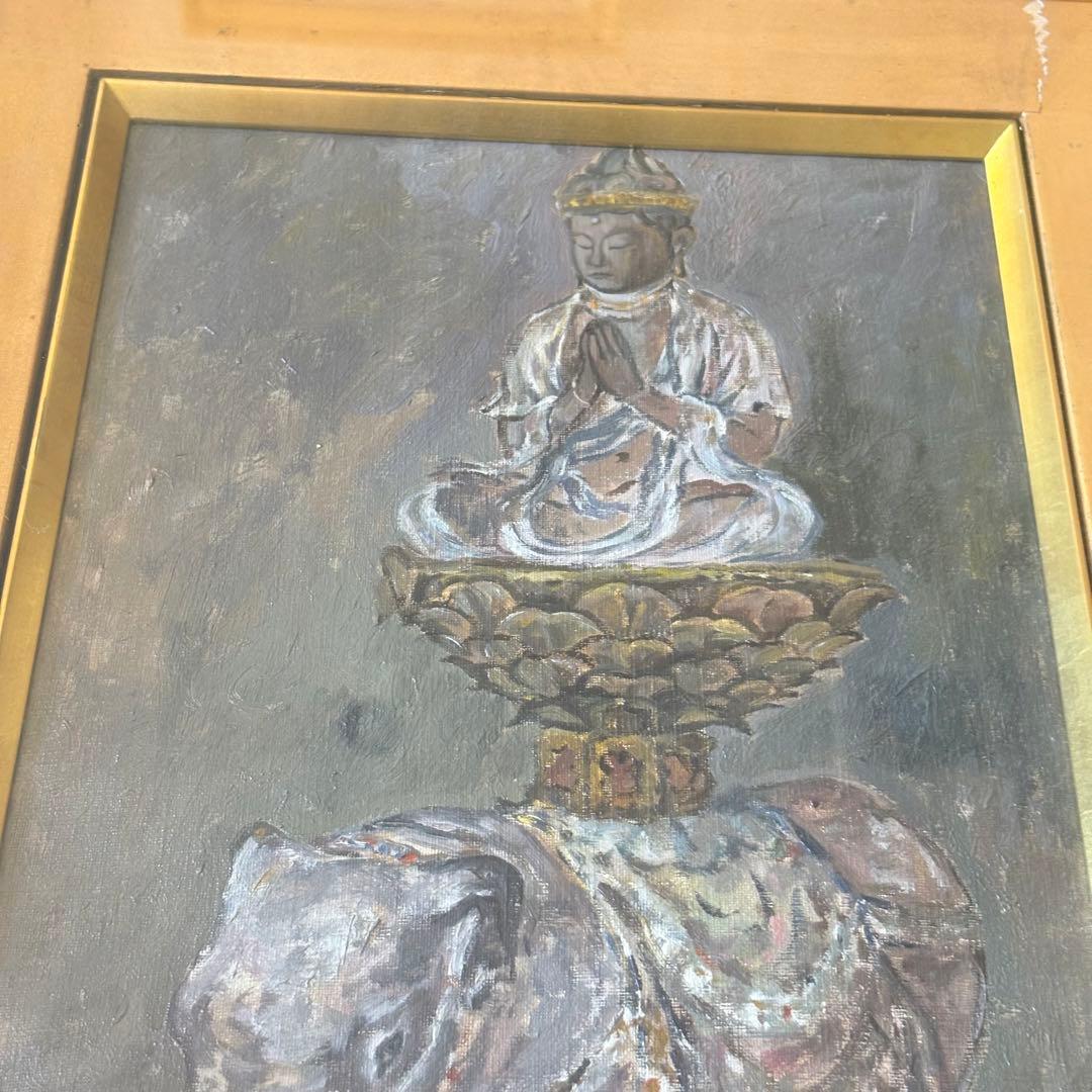 岡本由郎「普賢菩薩像」油彩 額装 仏絵 元光風会員 師:鬼頭鍋三郎 油絵 G
