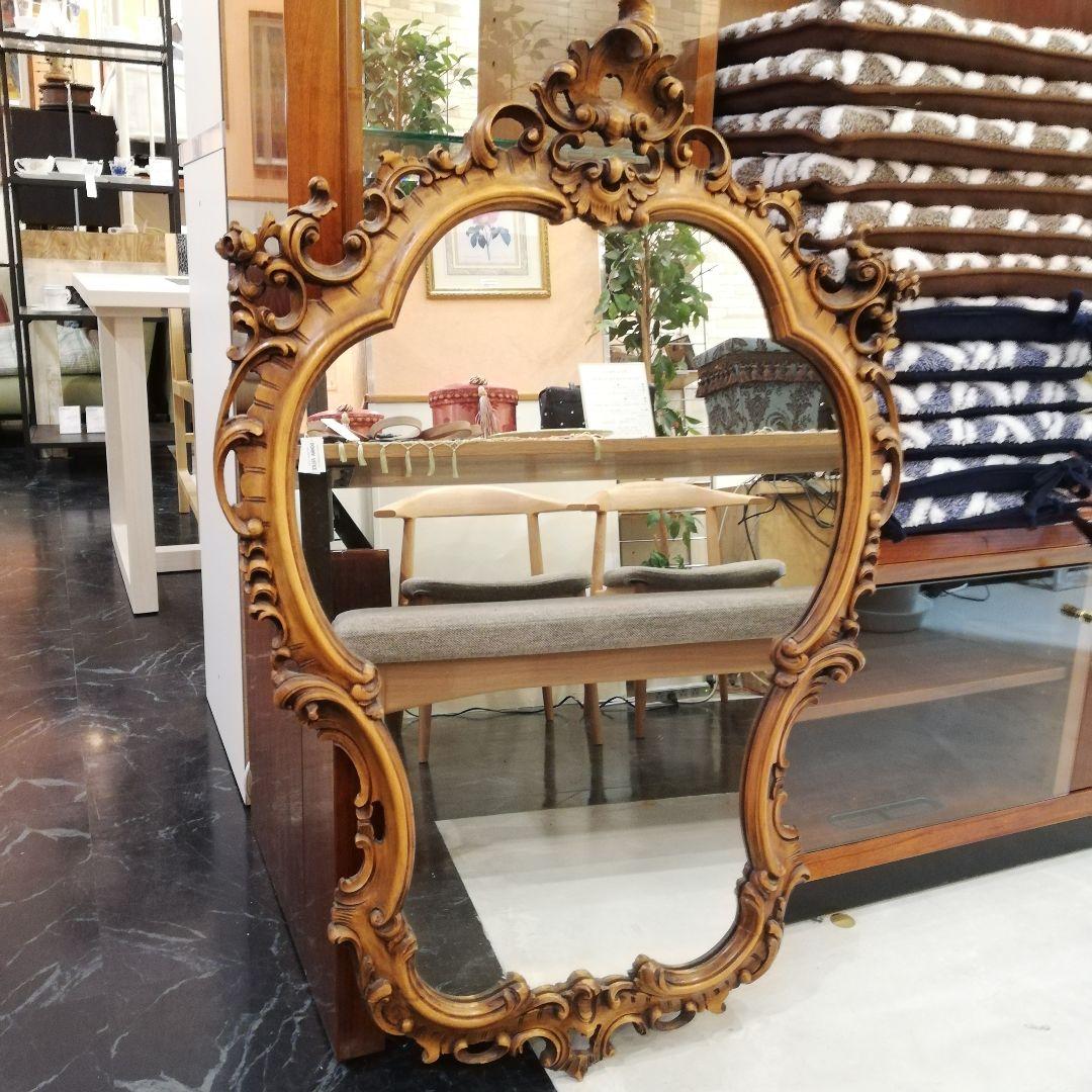 ◇大型アンティーク ヴィンテージ 無垢材フレーム ウォールミラー