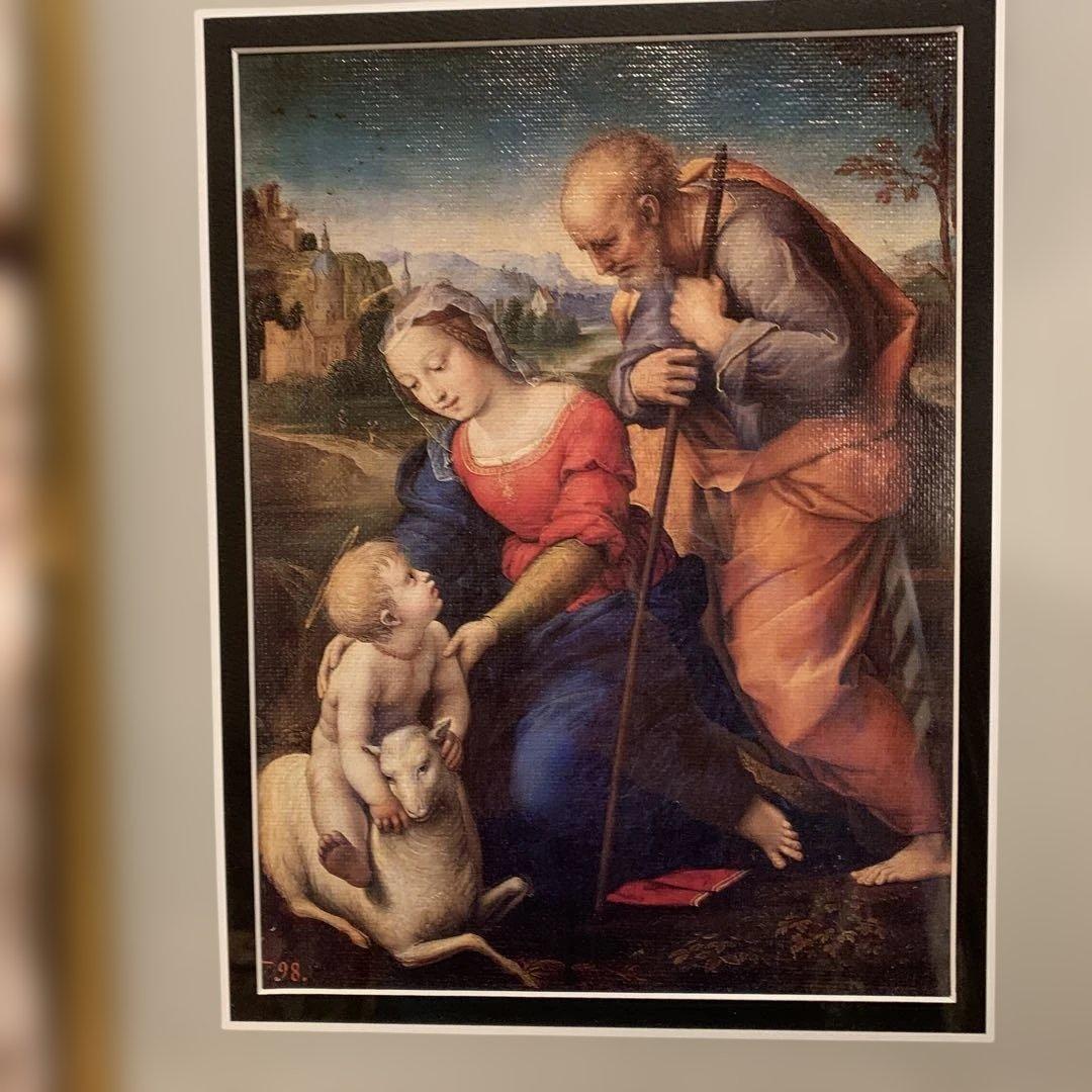 聖母子と聖ヨセフ 絵画 金色フレーム付き