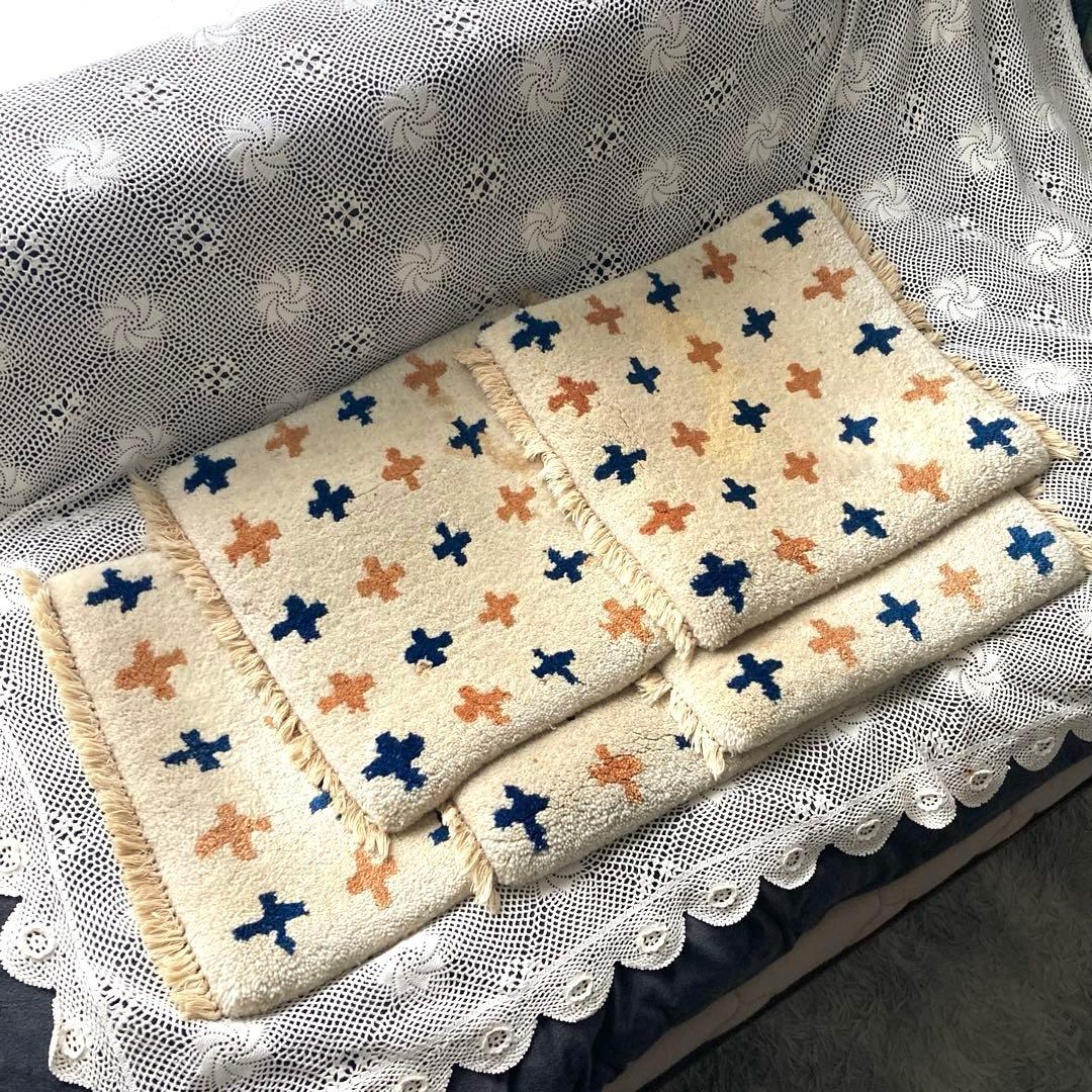 MUNI 十字模様 フリンジ付きチェアラグ5枚セット バラ売り不可