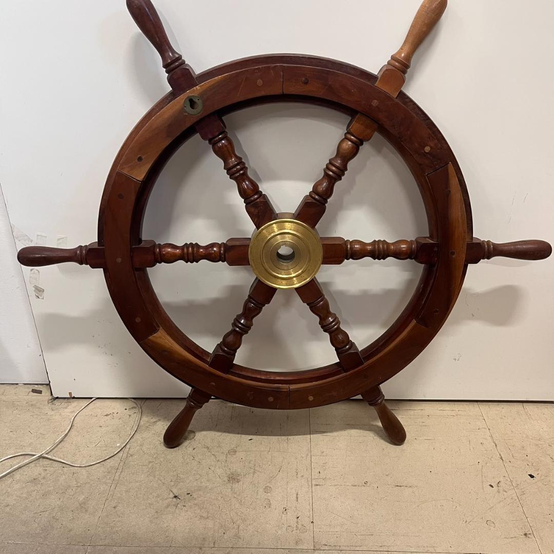 K◆木製 船舵 アンティーク 舵輪 ハンドル インテリア オブジェ