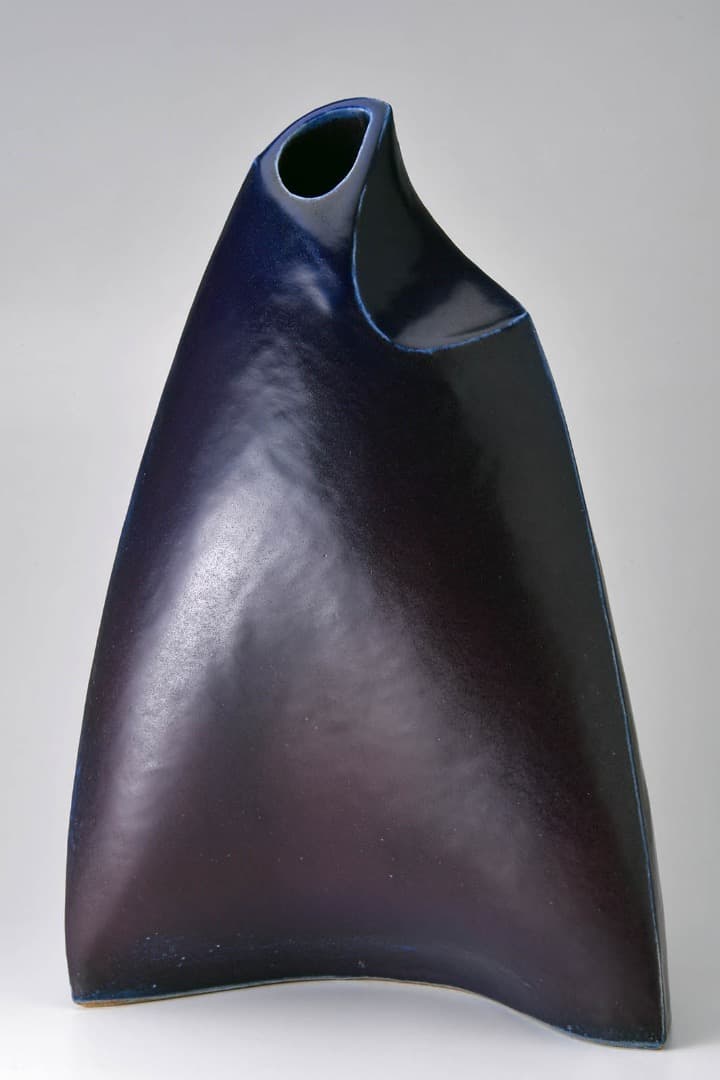 花器　紫青釉　岩村守 (1934-2023)作（我孫子窯）