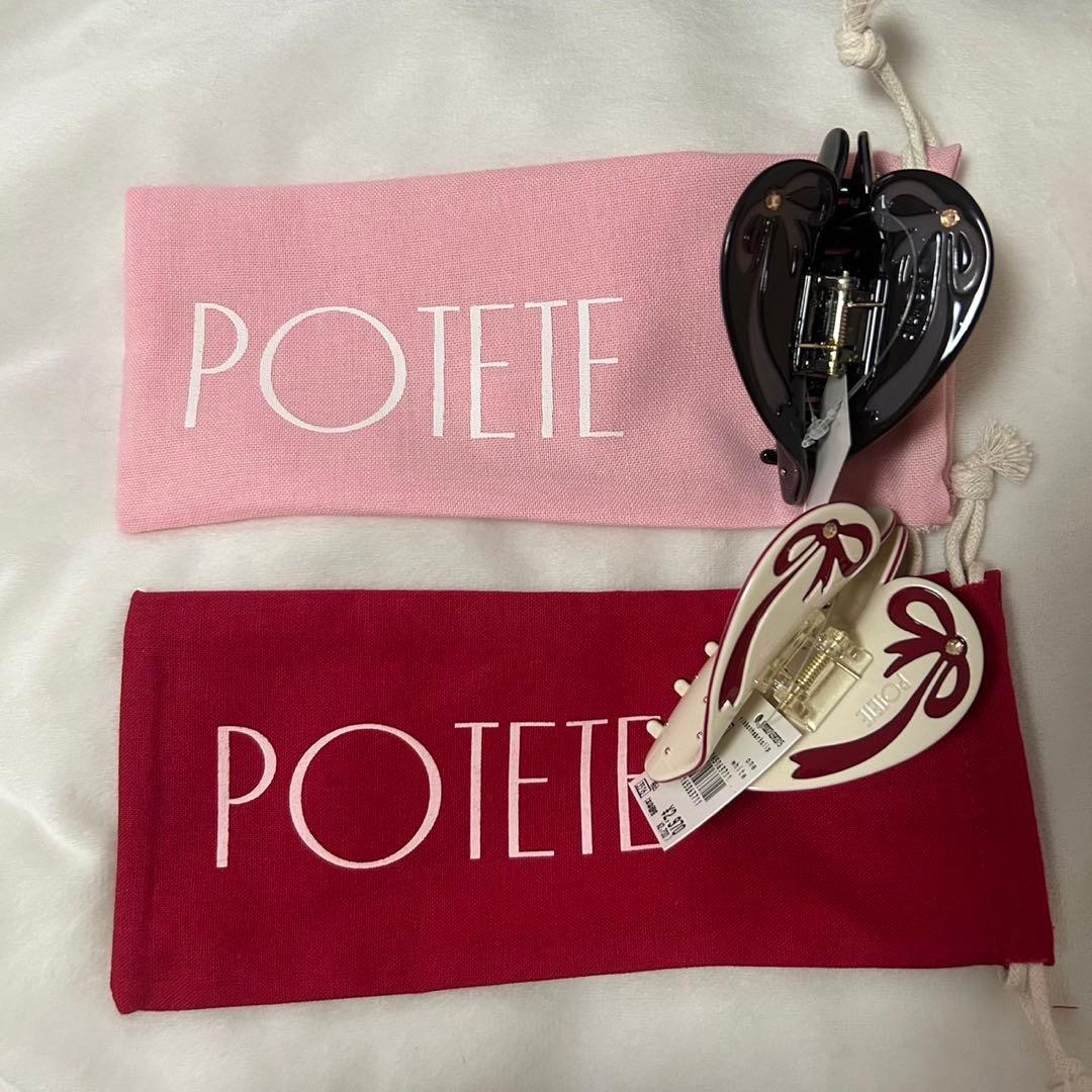 POTETE ブラック ブラウン ホワイト ハート型ヘアクリップ ハートクリップ