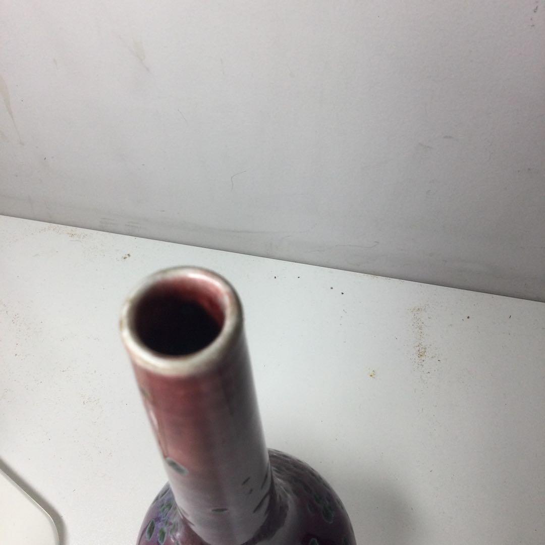 窯変釉の赤い一輪挿し、作家物、辰砂