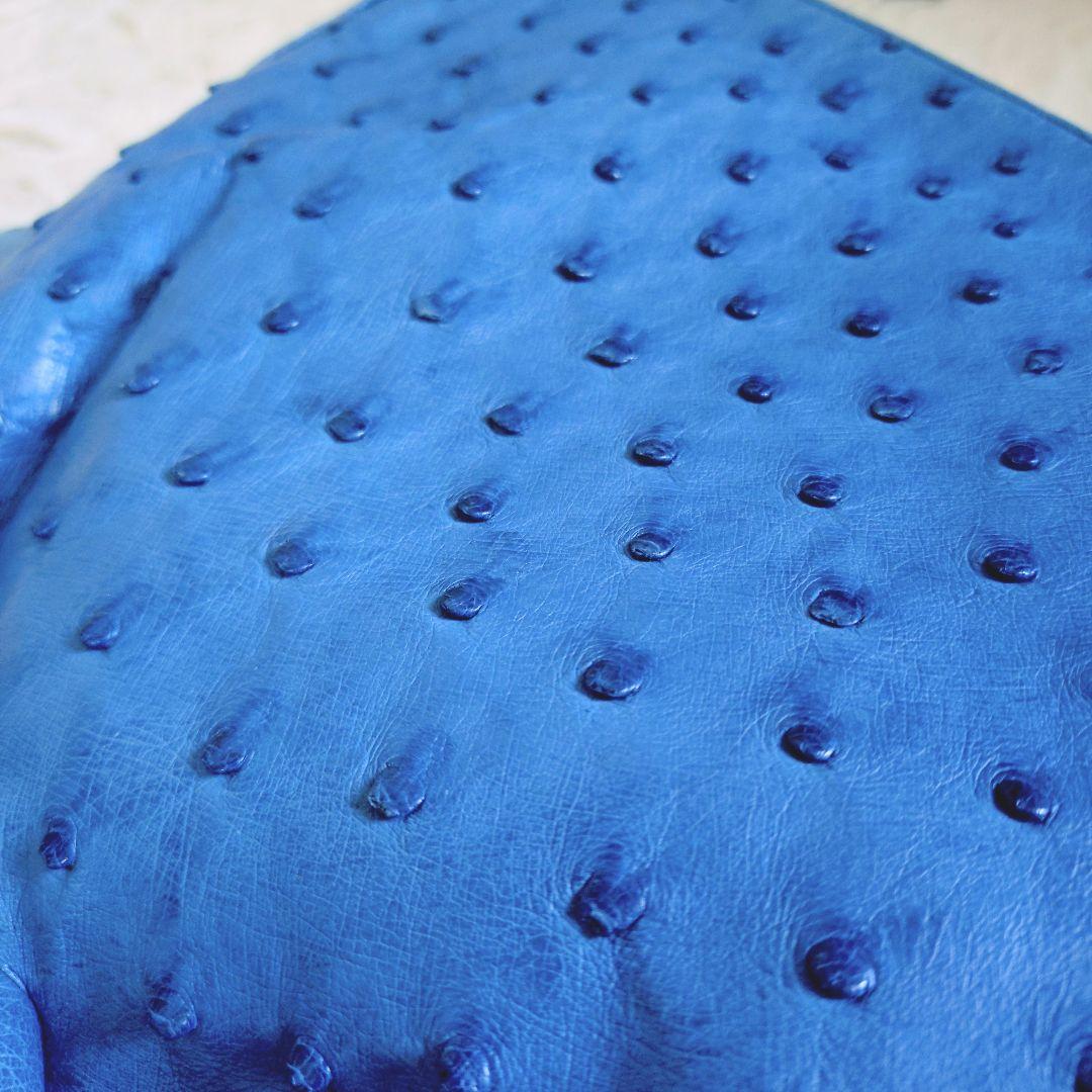 2WAY　ハンドバッグ　オーストリッチ　ブルー色　自立型　容量多