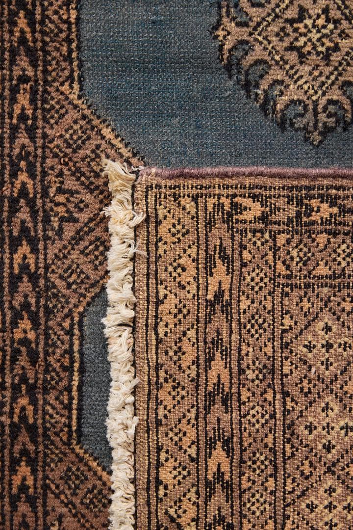 ヴィンテージラグ　トライバルラグ　ラホール産（119×76cm）青　茶　グレー