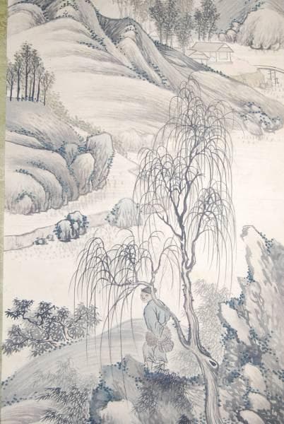 真作/藤田秋琴/山水人物図/布袋屋掛軸HB-7