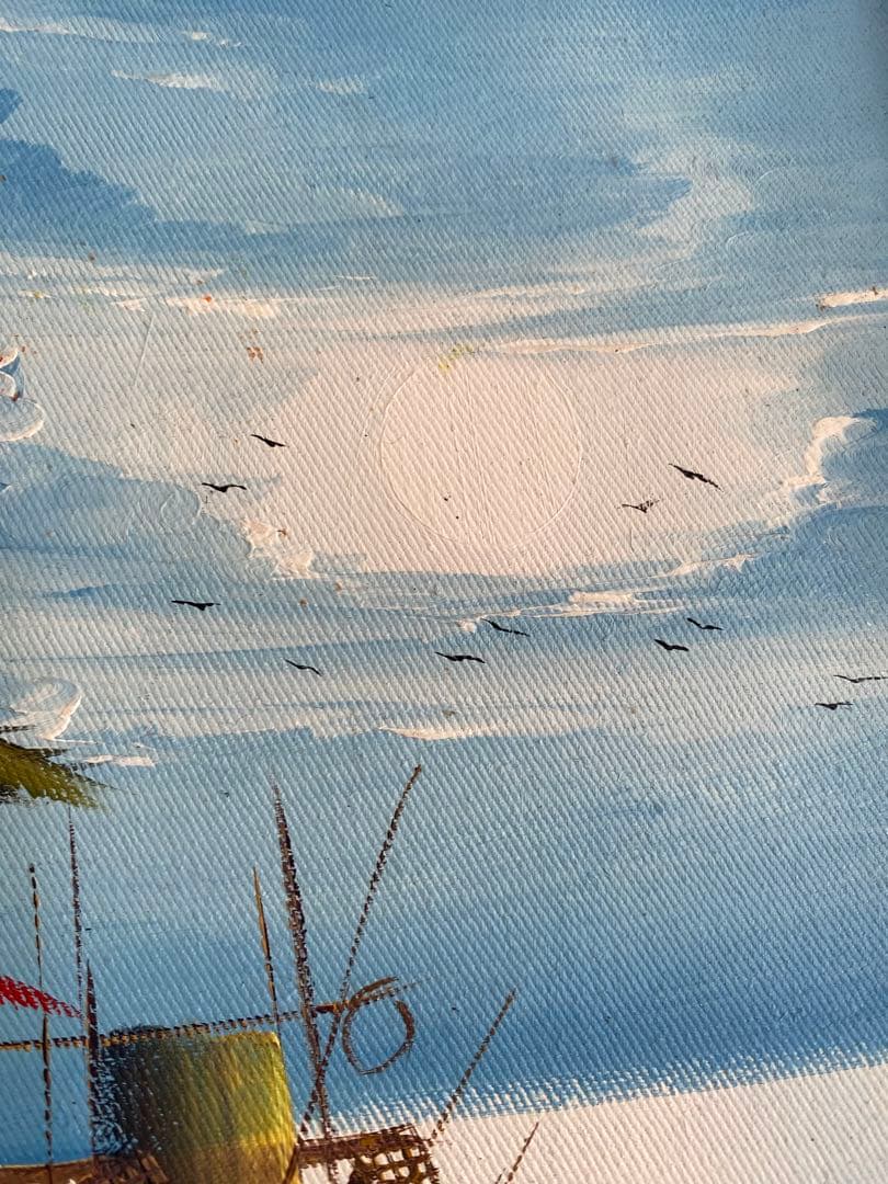 カンボジアの水辺の風景 油彩画