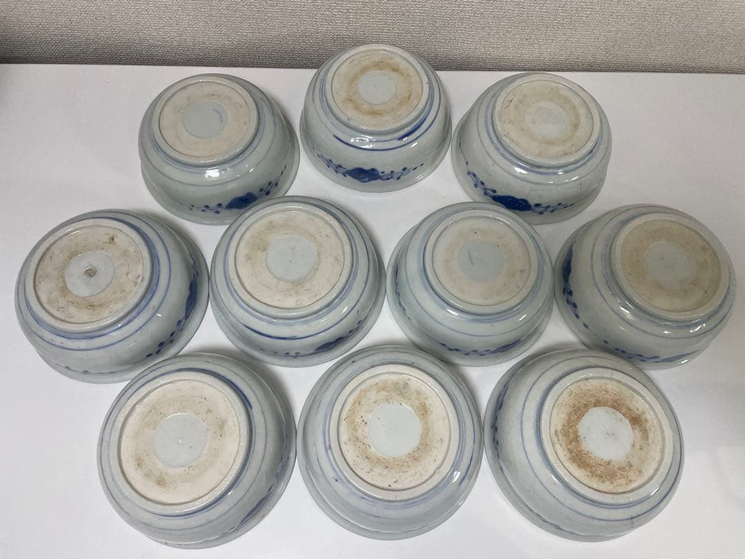 【現状品】古伊万里 染付 花蝶柄 菓子鉢10個セット アンティーク レトロ 陶器