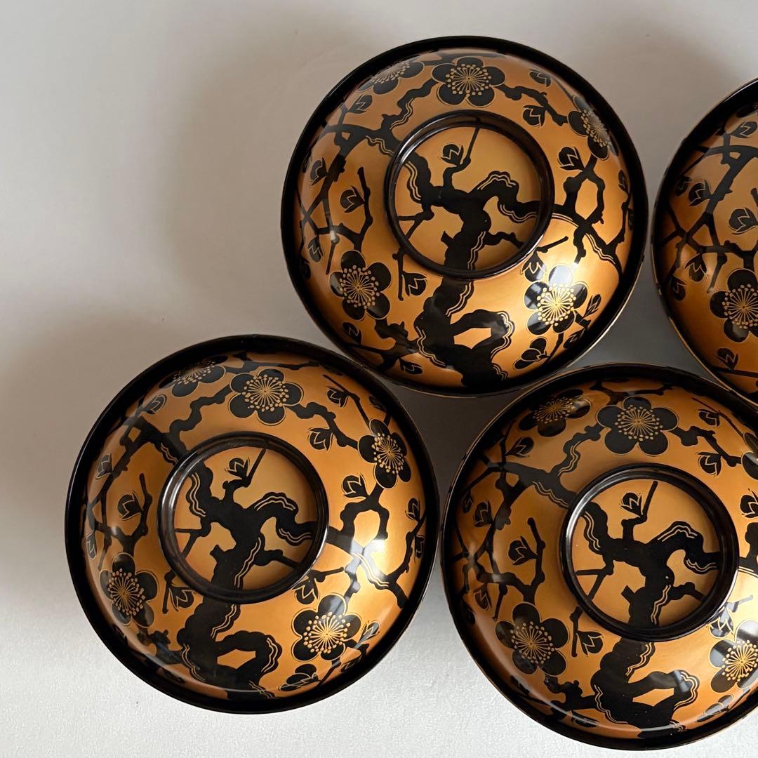 木製漆器　金蒔絵吸物椀五客　お椀　蓋付き椀　雑煮椀　お雑煮椀