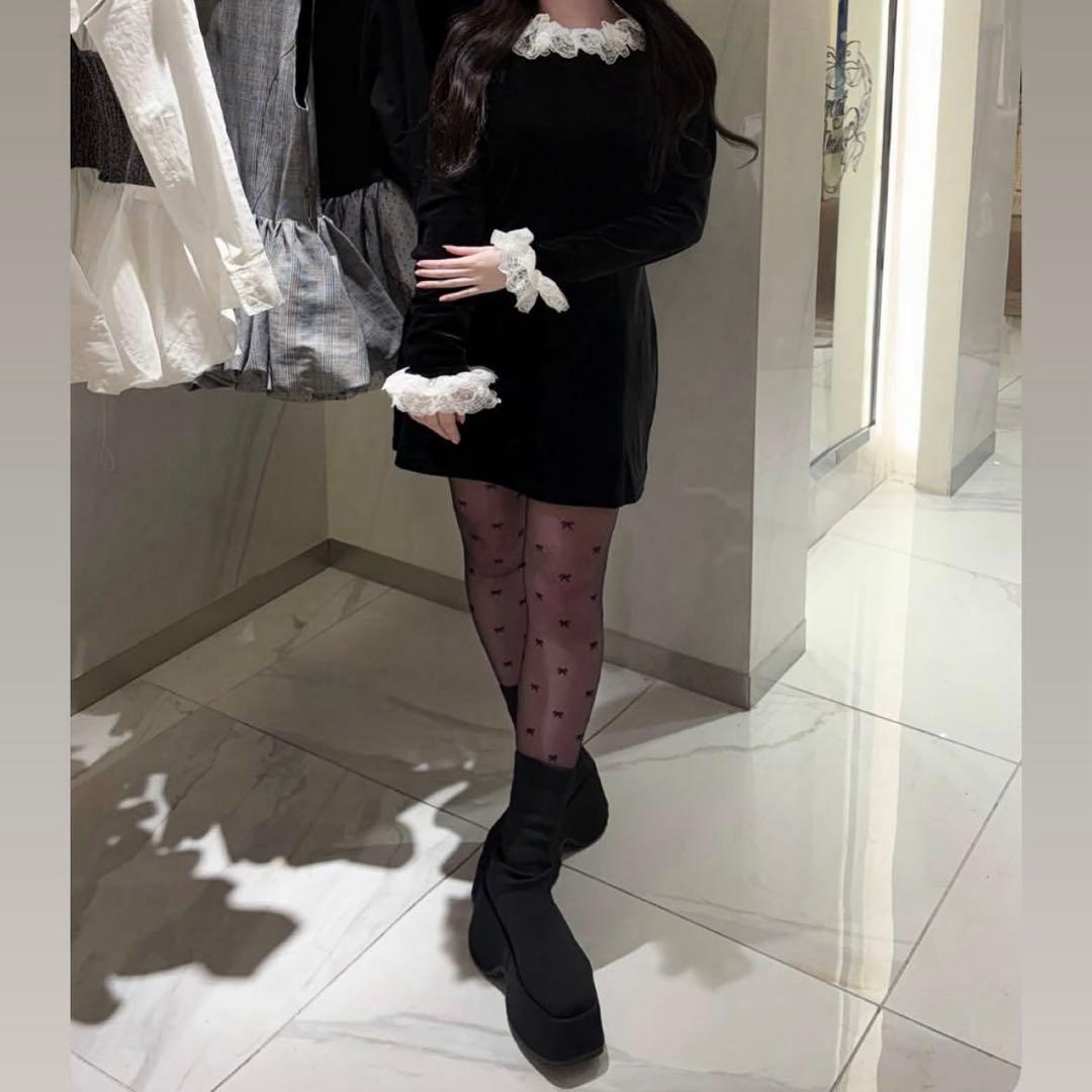 トリートユアセルフ　treat ur self ワンピース　ベロア　フリルレース