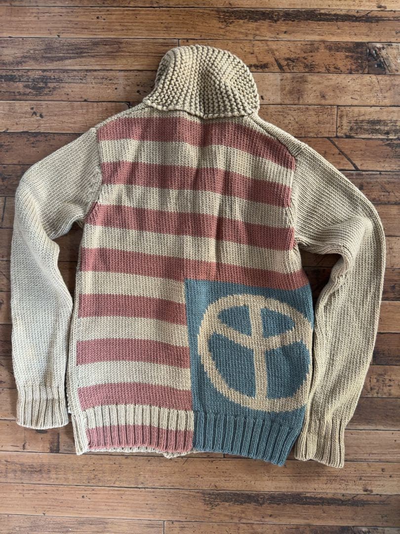 visvim ストライプ ピースマーク ショールカラー　カーディガン