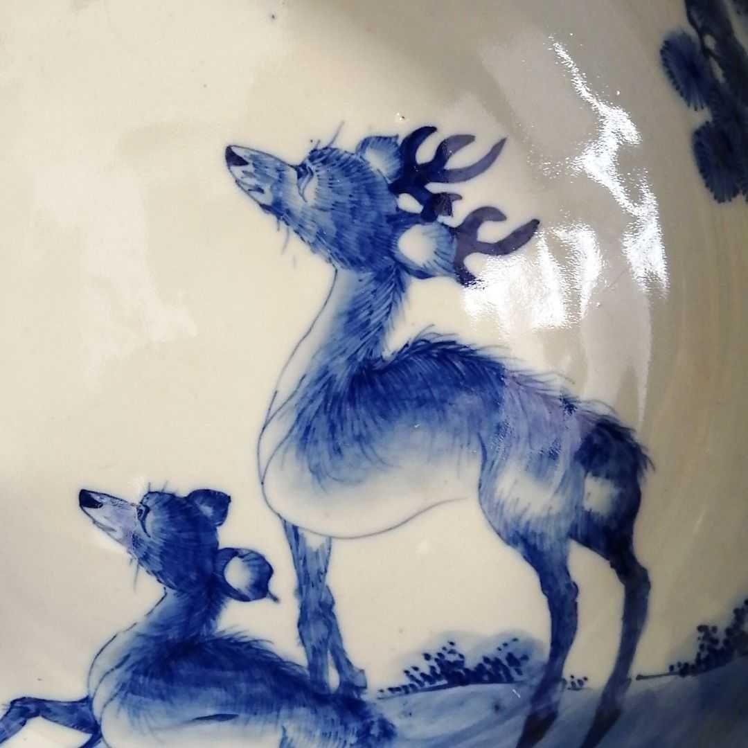 ⑰古伊万里染付八角の鉢　鹿とコウモリの図　美品