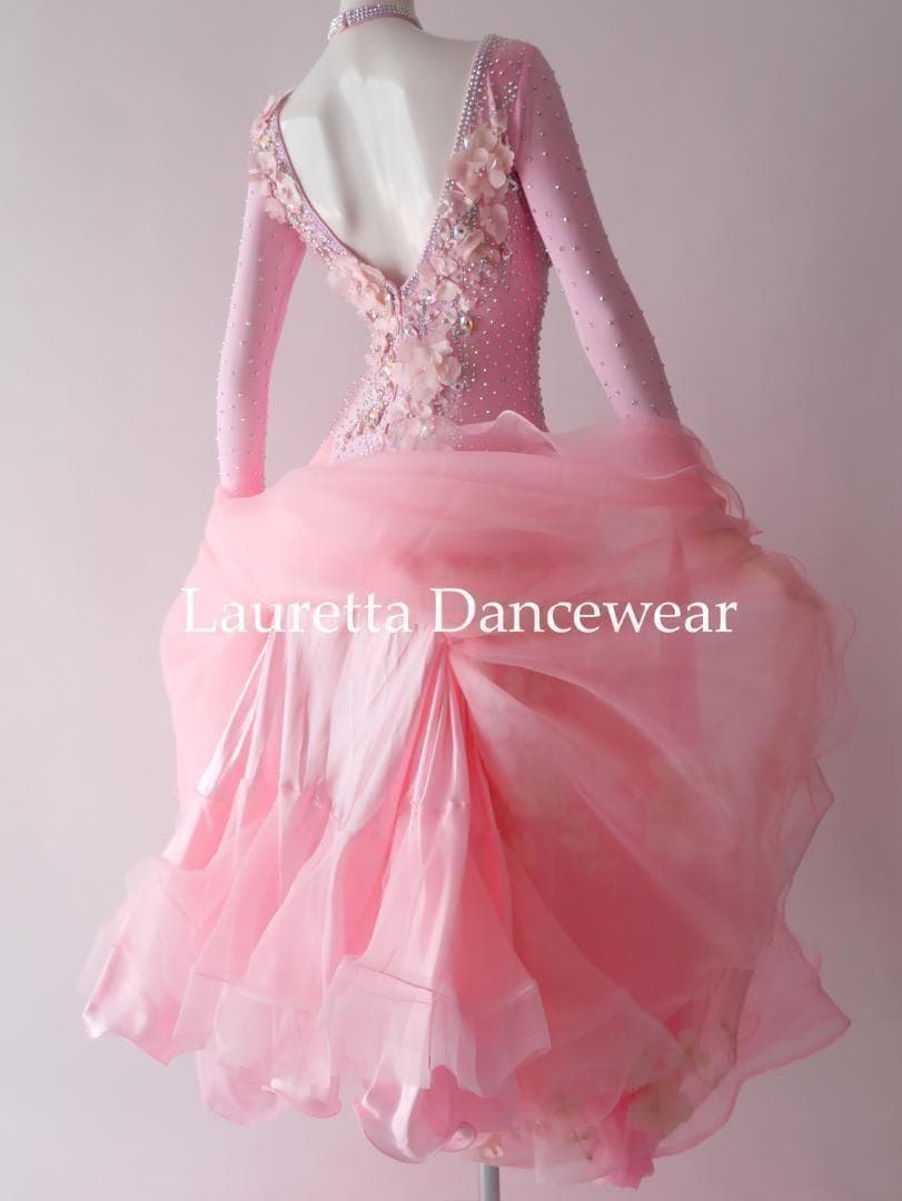 新品✨ラウレッタ 社交ダンスドレス ピンク M 高級仕様 競技 デモ